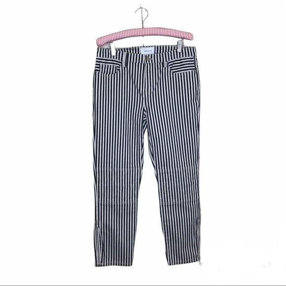 Current Elliott Pant Size 29 The Cropped Lexton Blue White Stripe Zipper Hemline - Picture 3 of 10